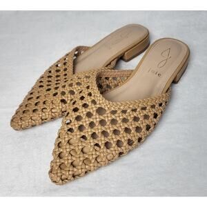 JOEI Behold Woven Leather Mule Pointed Toe Slip On Flat in Tan | 6